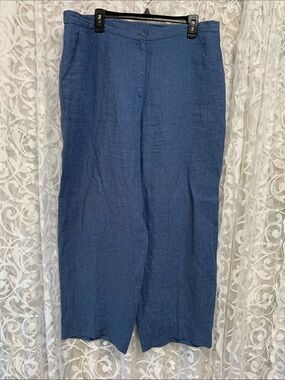 Evan Picone Blue Wide-Leg Linen Blend Chinos